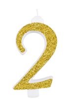 Picture of GIANT GLITTER NUMERAL CANDLE N.2 - GOLD 14CM